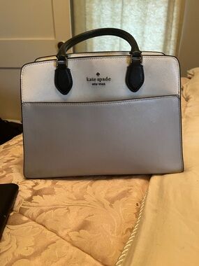 kate spade Two-Tone Cream and Light Gray Saffiano Leather Satchel